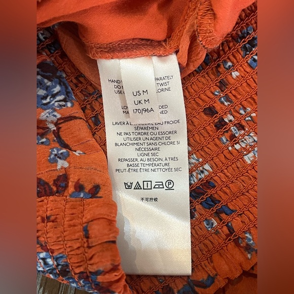 Free People Final Rose Floral Print Deep V-Neck Long Balloon Sleeve Ruched Top M - Picture 13 of 14